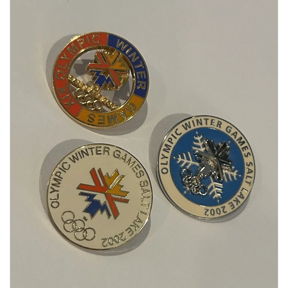 Vintage Salt Lake 2002 Olympic Pin Lot - Snowflake Logo Rings, Enamel Pins